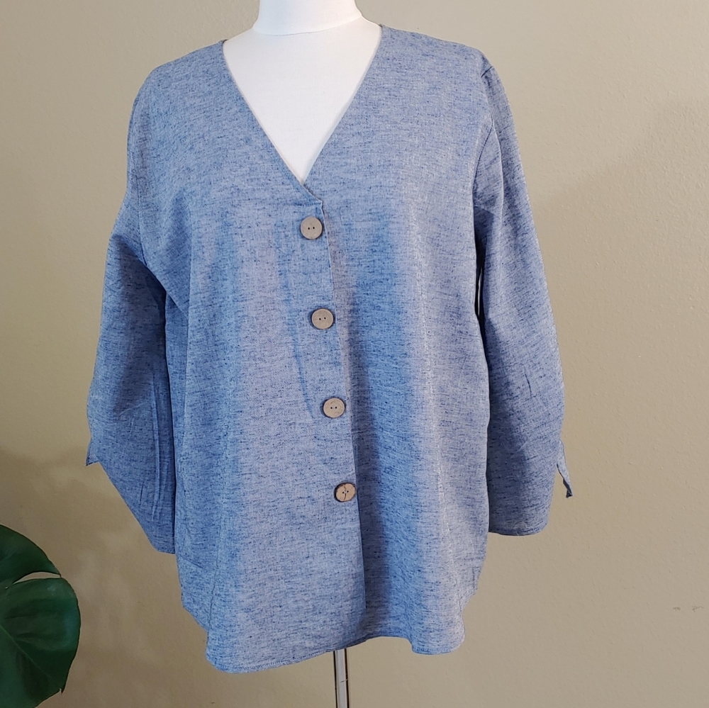 Linen Blend - Over sized Blouse with Bow Details -